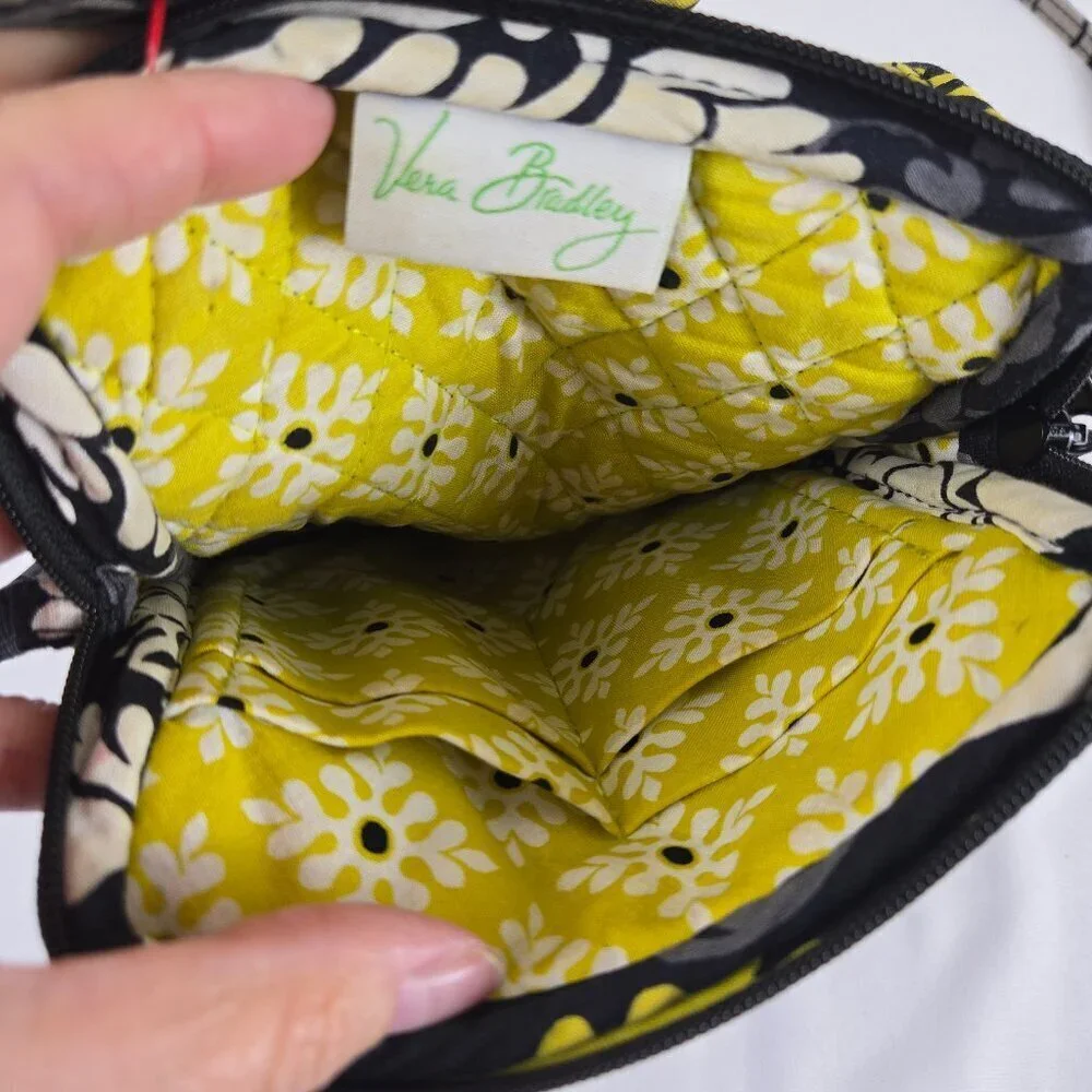 Vera Bradley Quilted Crossbody Bag w/Matching Coin Purse Black Gray Yellow White
